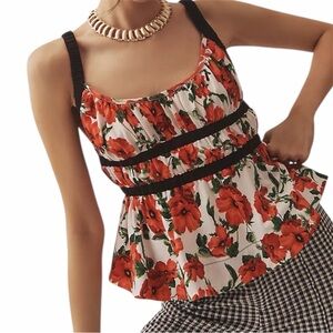 Maeve Ditali Open-Back Tank Anthropologie Floral Peplum Cottagecore Boho Medium